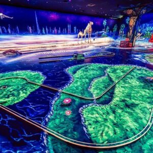 Experience a unique 3D blacklight dubai minigolf adventure in Dubai. Enjoy a fun and safe environment, while testing your skills in this eye-catching and interactive game."