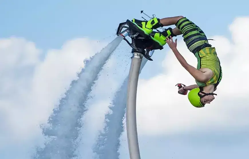 Person enjoying fly boarding experience in Dubai with Sougat Tours