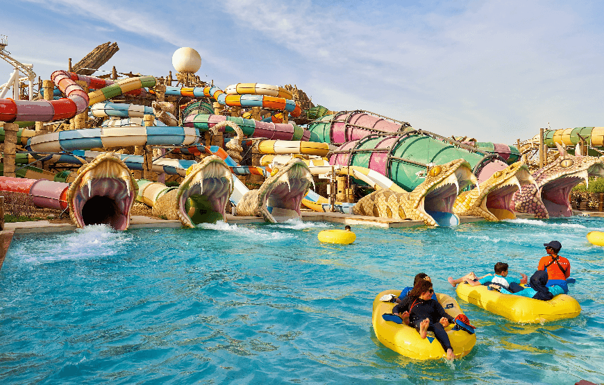 Family enjoying a water ride at Yas Waterworld Abu Dhabi